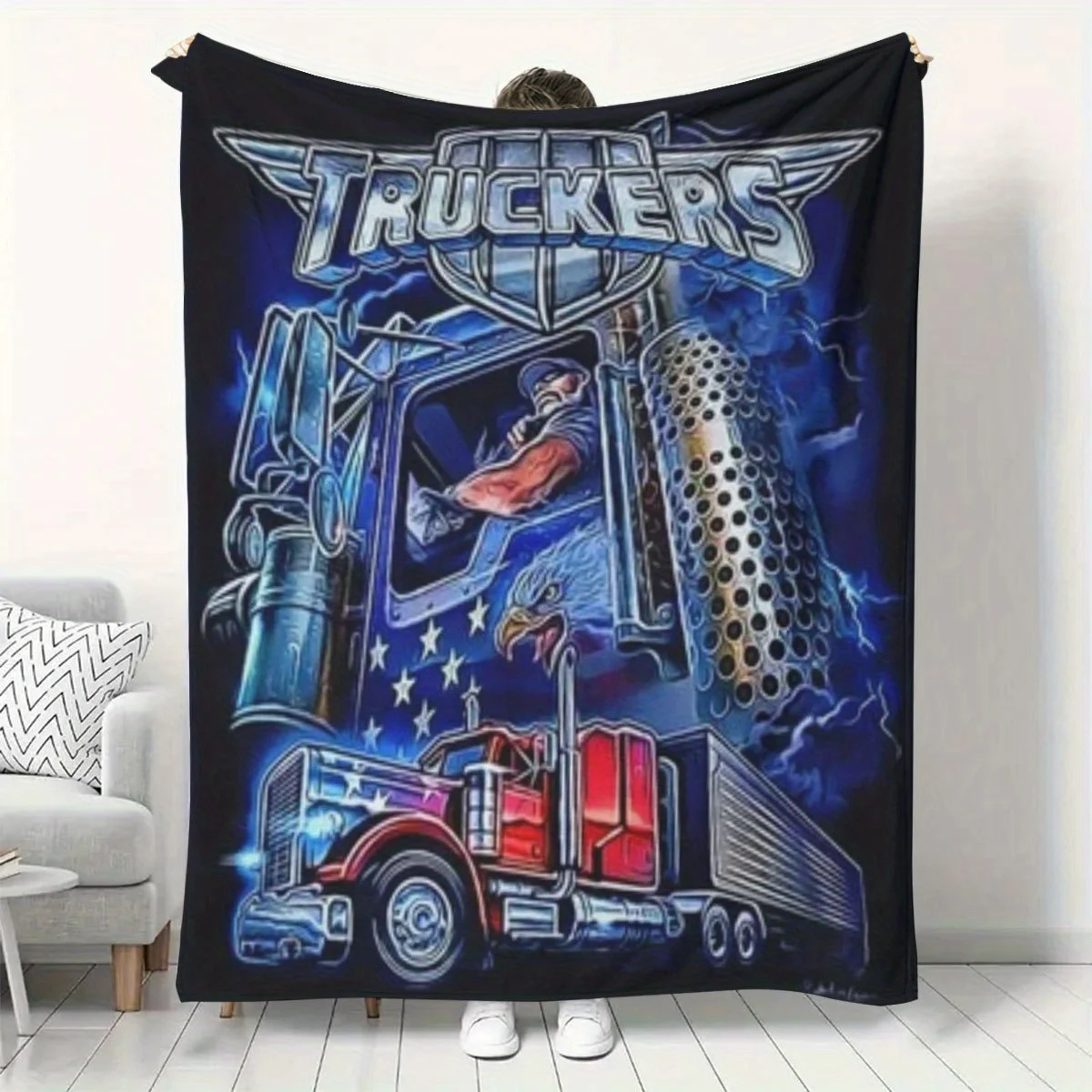 Large Semi Truck Graphic Blanket Tapestry 150x200cm Unisex Diesel Trucker Gift Throw Home Decor