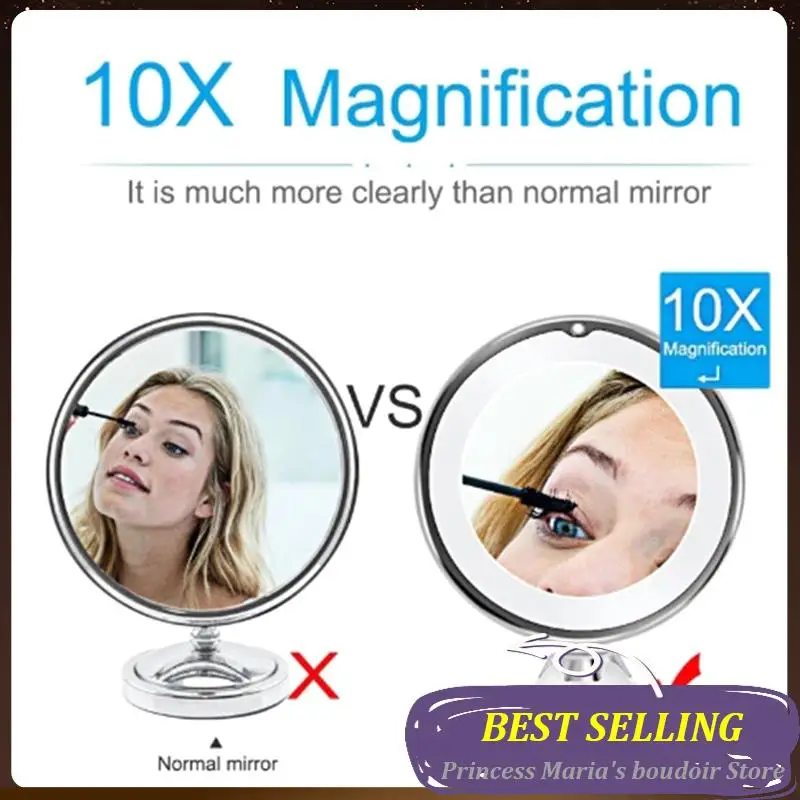 

AB30-LED 10X Magnifying Make Up Mirror Can Locking Suction Cup&360Degree Rotating Adjustable For Home/Travel/Bathroom-Battery