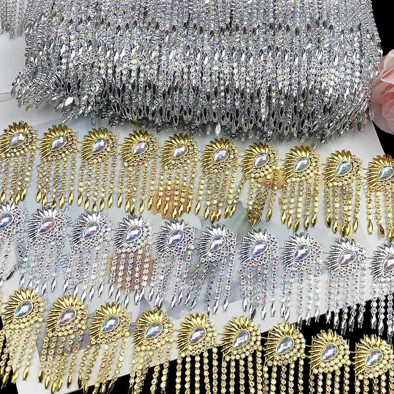 4 Yards 6.5cm Teardrop Wide Crystal Trim Chain Rhinestone Lace Fringe for Costume Dance Evening Dress Craft Embellishment