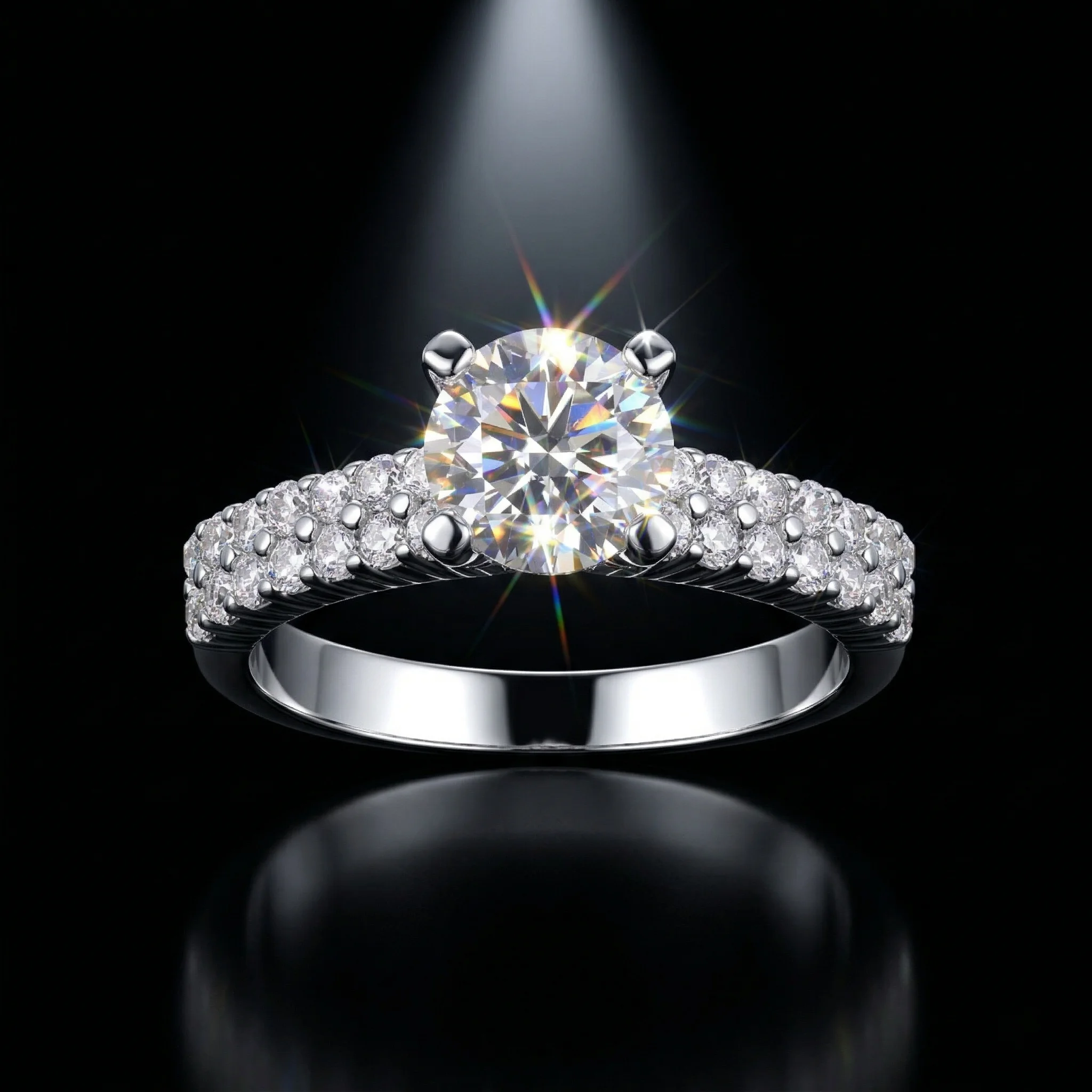 

Moissanite Ring, 925 Silver, D Color VVS1, 1ct Double Row Pave Shank, Light Luxury Engagement Women's, w/ Cert