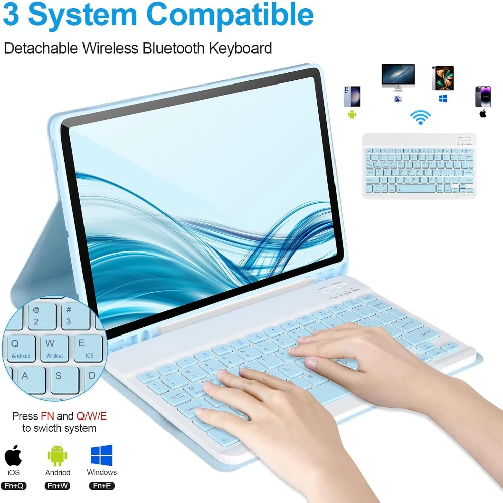 Wireless Keyboard Case For Samsung Galaxy Tab S10 Lite S10 FE S9 S8 11 Inch Leather Case Magnetic Keyboard With S Pen Holder
