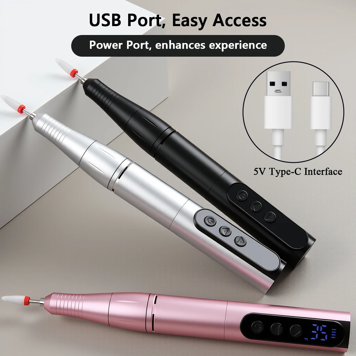 اللاسلكية 35000 دورة في الدقيقة مسمار الحفر القلم USB ملف الأظافر تلميع القلم قابلة للشحن مسمار آلة الحفر المحمولة مانيكير الحفر صالون أداة #4