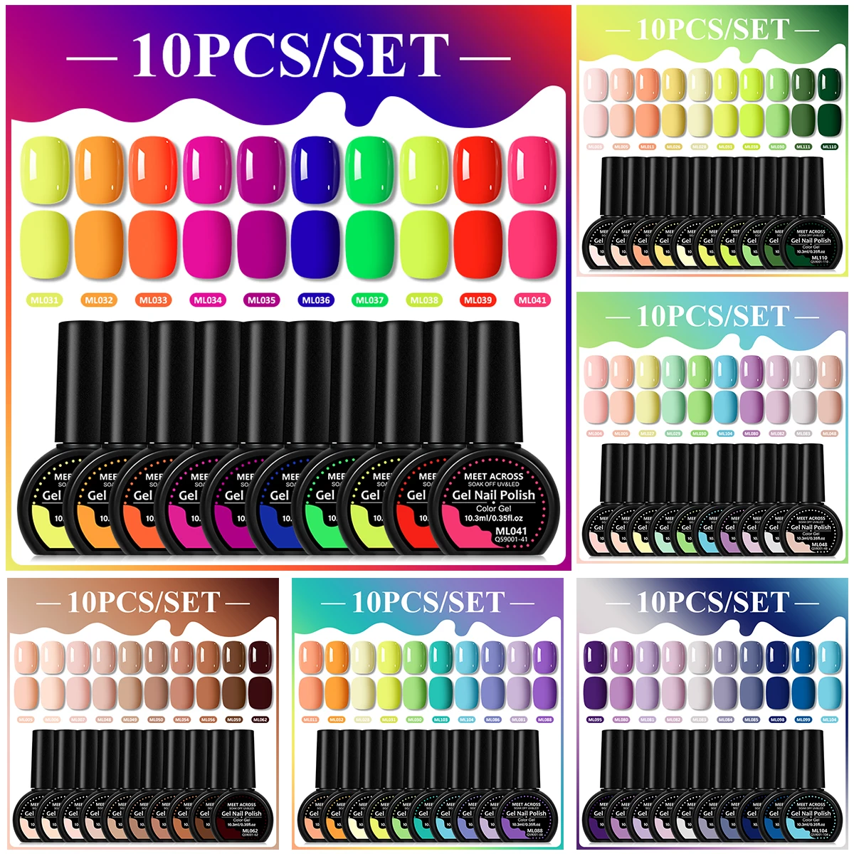 10Pcs Gel Nail Polish Set Macaron Neon Nude Purple Series Semi Permanent UV LED Nail Gel Soak Off Varnish DIY Manicure Salon