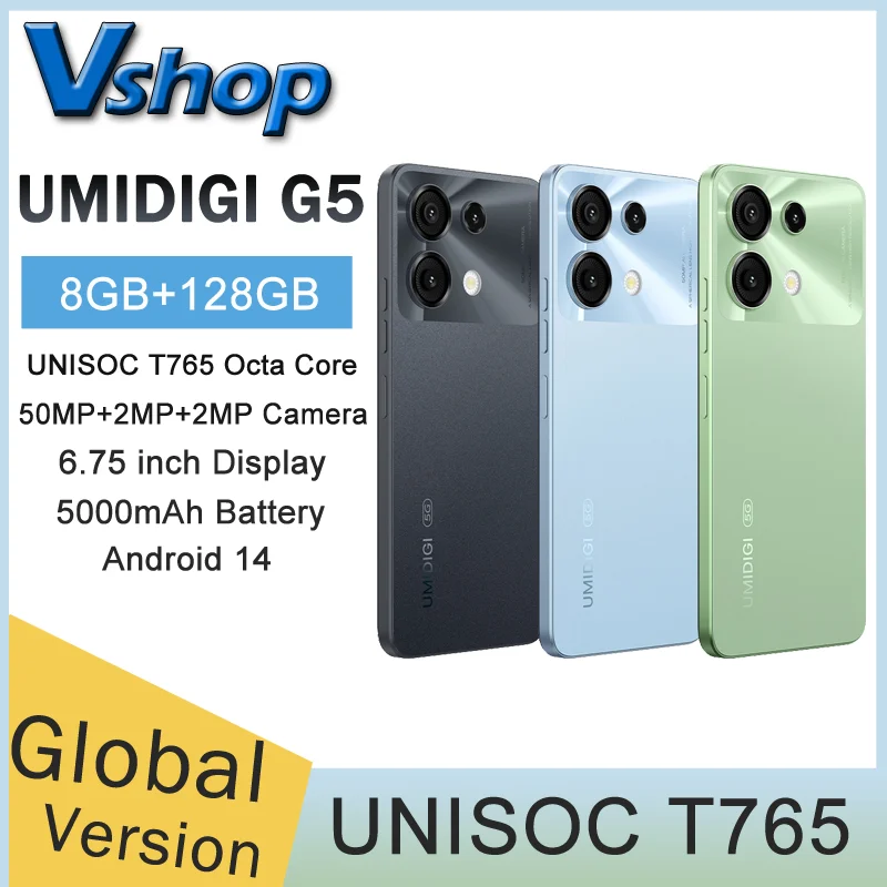 UMIDIGI G9 5G Smartphone 6GB+128GB 6.75” 90Hz HD+ 5000mAh 18W Fast Charging 50MP Rear Camera Octa Core Android 14 5G Cellphone