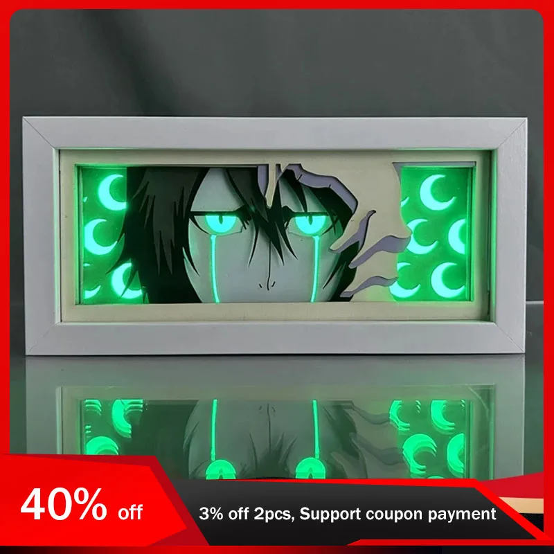 Bleach Led Light Paper Cut Shadow Box RGB Sixteen Colors Ichigo Kurosaki Glowing Character Lampholder Bedroom Mood Lighting Gift