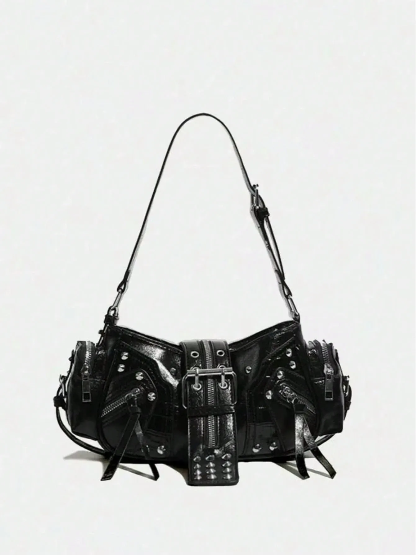 

Vintage Y2K Oil-Wax Leather Motorcycle Bag, Cyberpunk Gothic Punk Crossbody Shoulder Purse