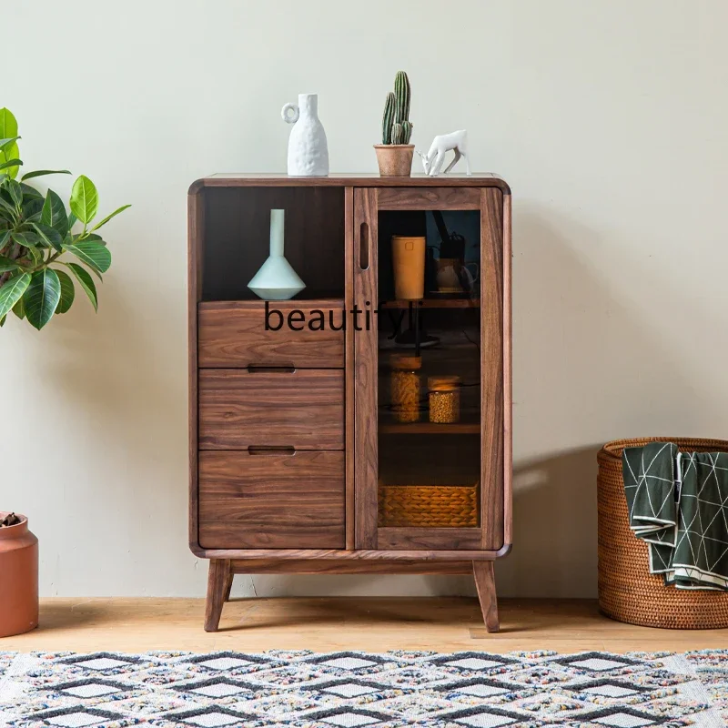 

smt03 North America Black Walnut Wooden Side Cabinet Wine Cabinet Sideboard TV Cabinet Solid Wood Log Nordic