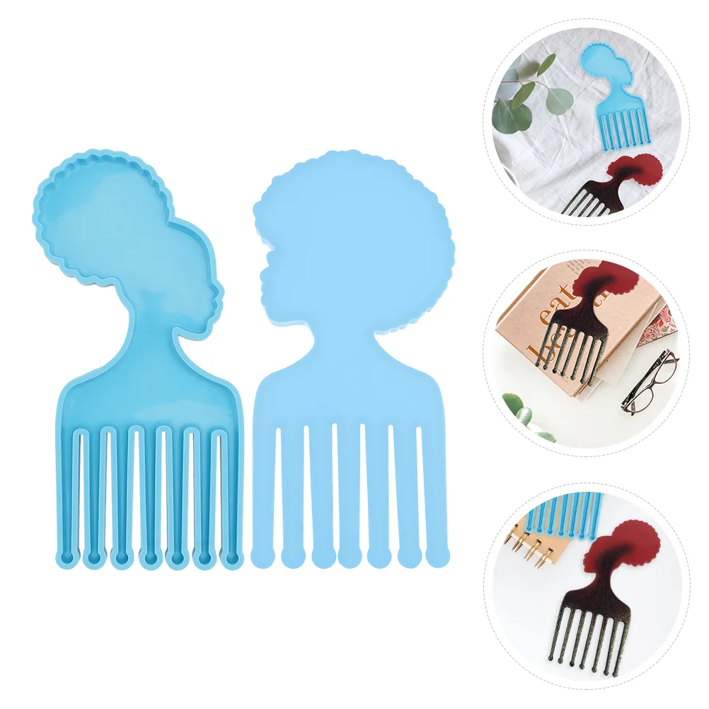 2 Pcs Hairdressing Comb Mold Silicone Afro Mould Simple Stencils for Crafts Blue