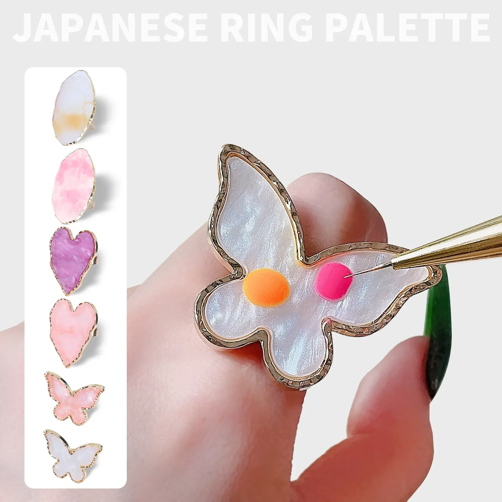 

Halo Dyed Amber Resin Ring Color Palette For UV LED Polish Gel Mixing Butterfly Heart Shape Nail Gel Showing Shelf Manicure Tool