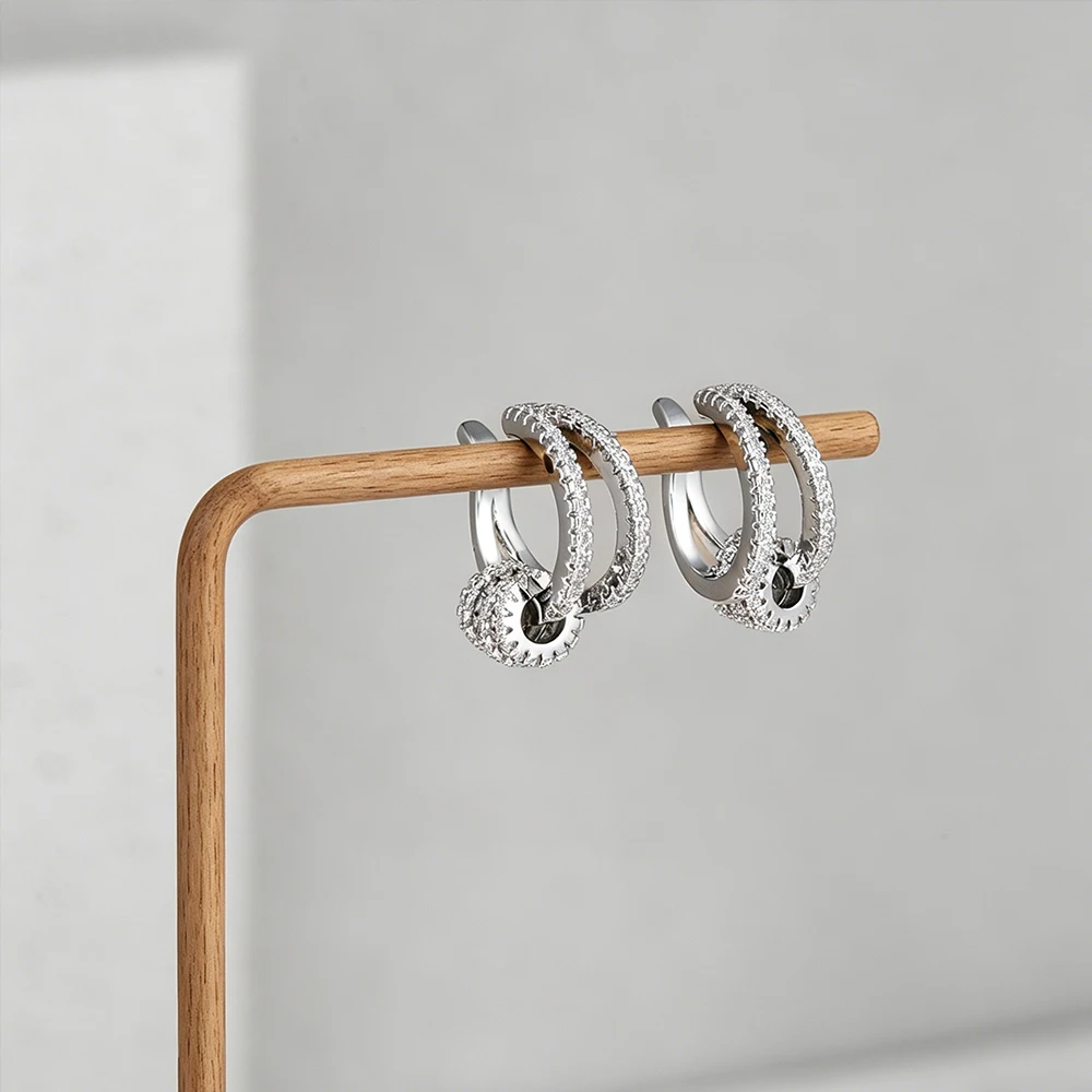 Cubic Zirconia Double Layer Cartilage Earring Stainless Steel Ear Clip Waterproof Allergy Womens Jewelry No Perforation Required