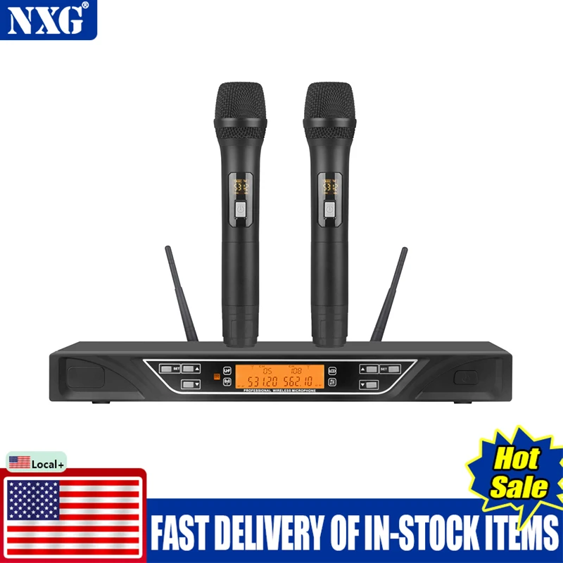 NXG Factory Direct UHF Wireless Microphone System, Dual‑Handheld Mics, Professional Anti‑Feedback Wireless Dynamic Microphones, Stable Signal, Noise Reduction Function, Ideal for Karaoke, Church Stages, Weddings and More, Clearance Sale