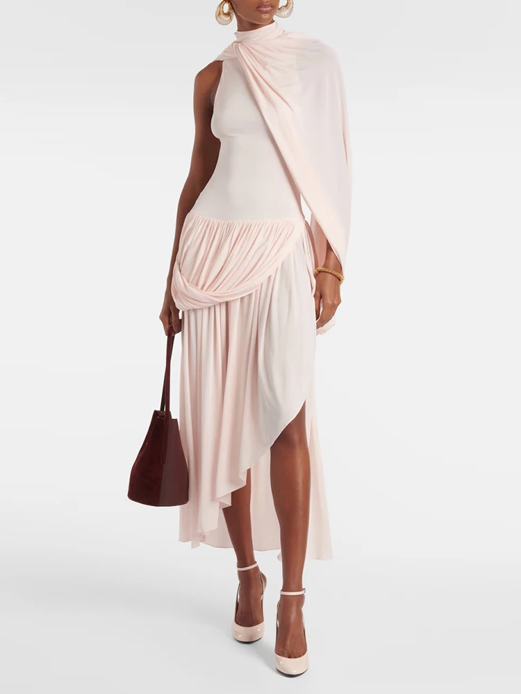 

Woman clothing y2k spring and summer asymmetric pleated sleeveless long dress cape cloak Dresses 2025 high-end new Party dresses