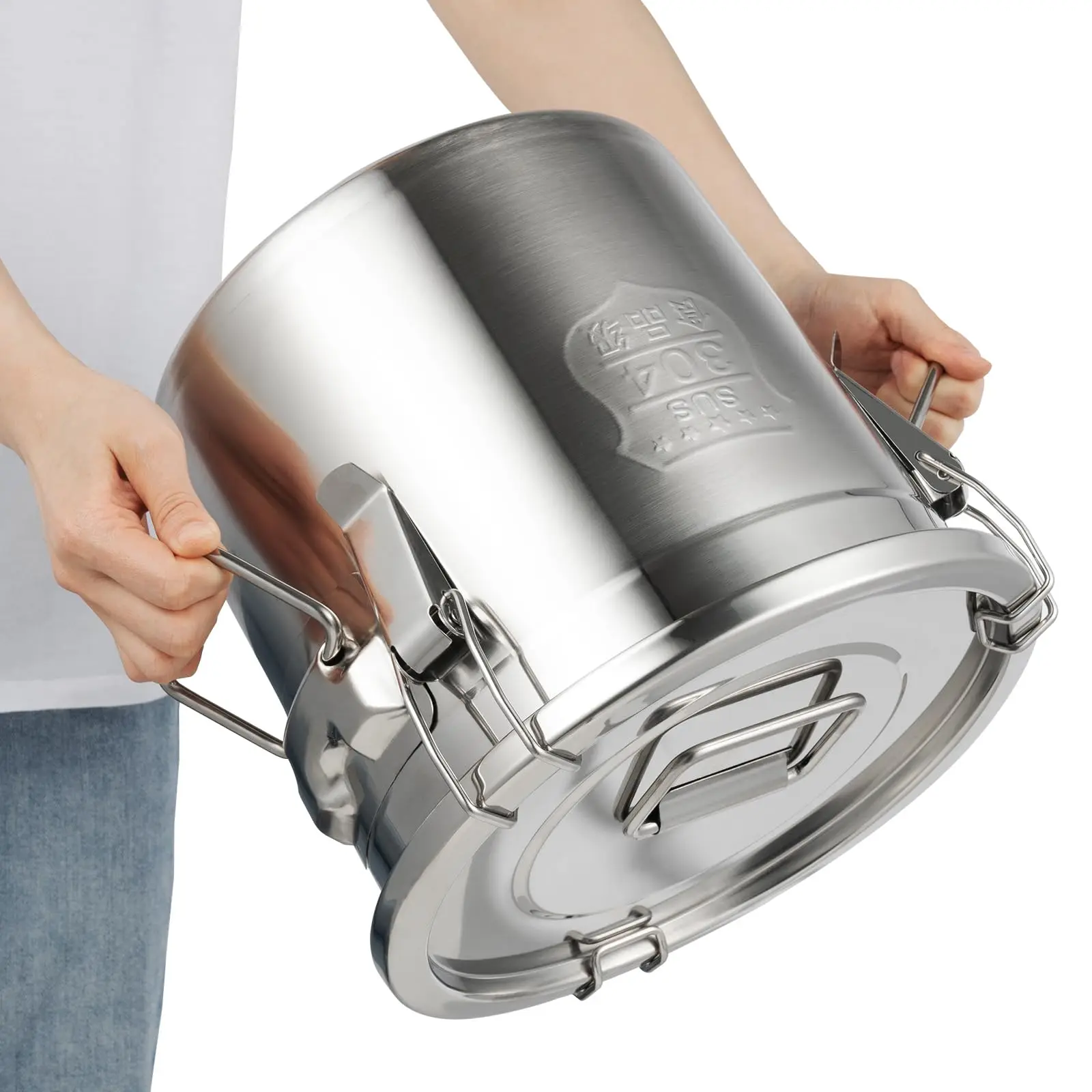 

[Christmas] 304 Stainless Steel Airtight Canister with Airtight Lids and Sturdy Locking Clamp, Rice Oil Storage Bucket for Home K