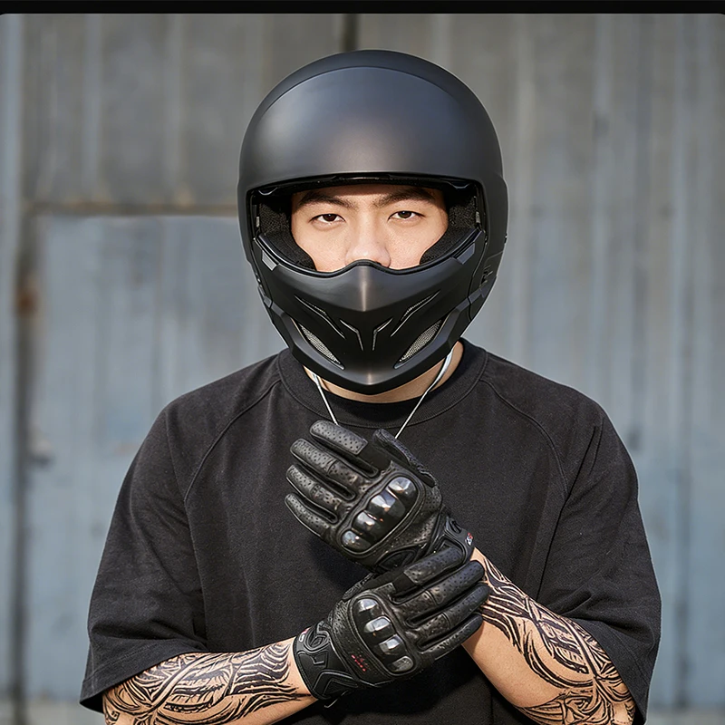 

Samurai Black Scorpion Helmet Retro Detachable For Motorcycle Bike Open Helmet Fashion Full Face Matte Black Four Seasons Helmet