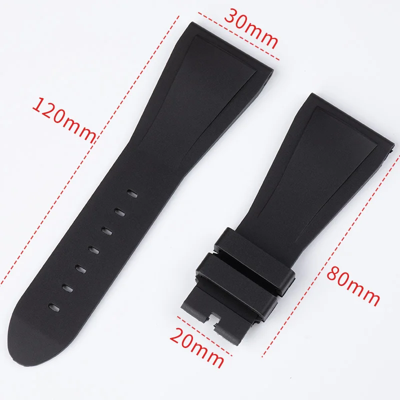 Waterproof Black Rubber Watch Strap 30mm Pin Buckle Replacement