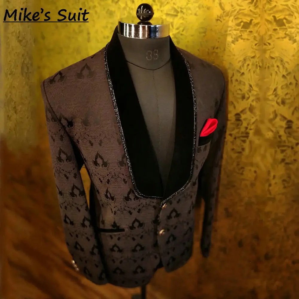 New Arrival Jacquard Suits Men For Wedding Jacket Pants 2 Piece Man Suit Groom Tuxedos Customized Male Fashion Party Outfits