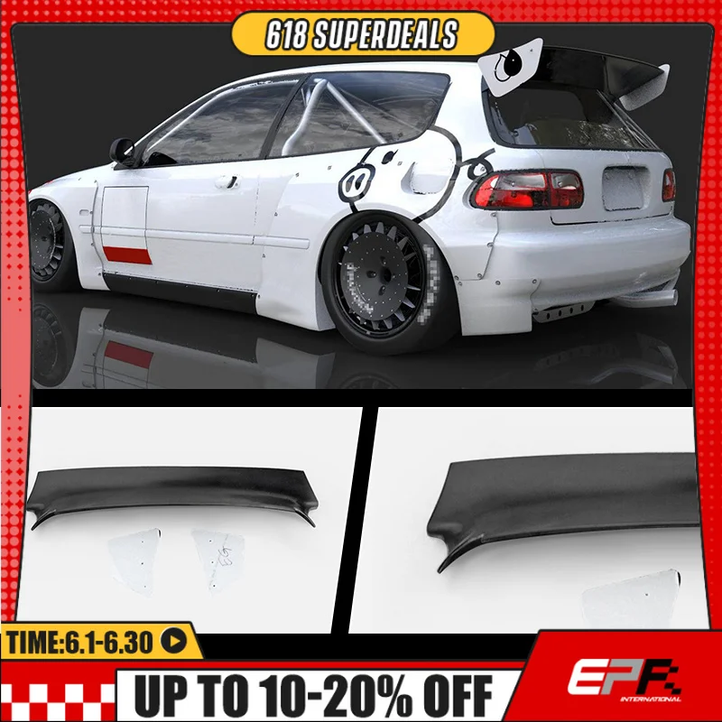 For Honda EG Civic Hatch Back RB Style FRP Unpainted Wide Body Rear Spoiler Roof Wing Exterior Body kits