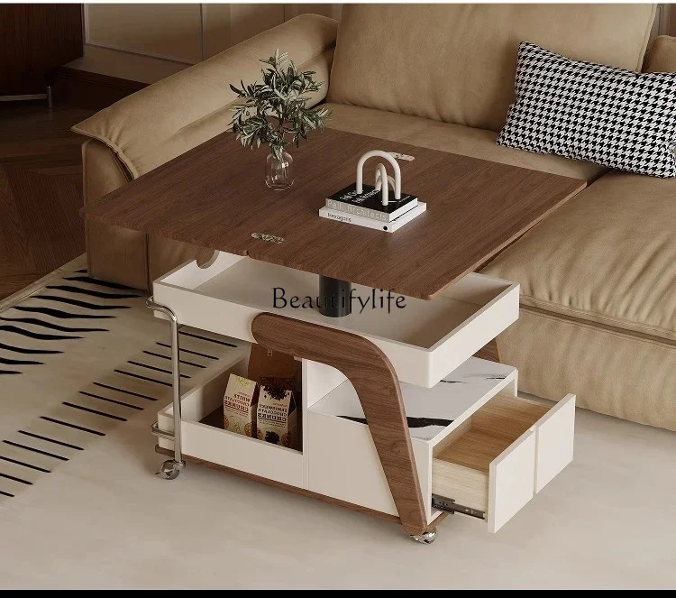 

yj32 French movable lifting coffee table living room 2025 new folding edge table trolley