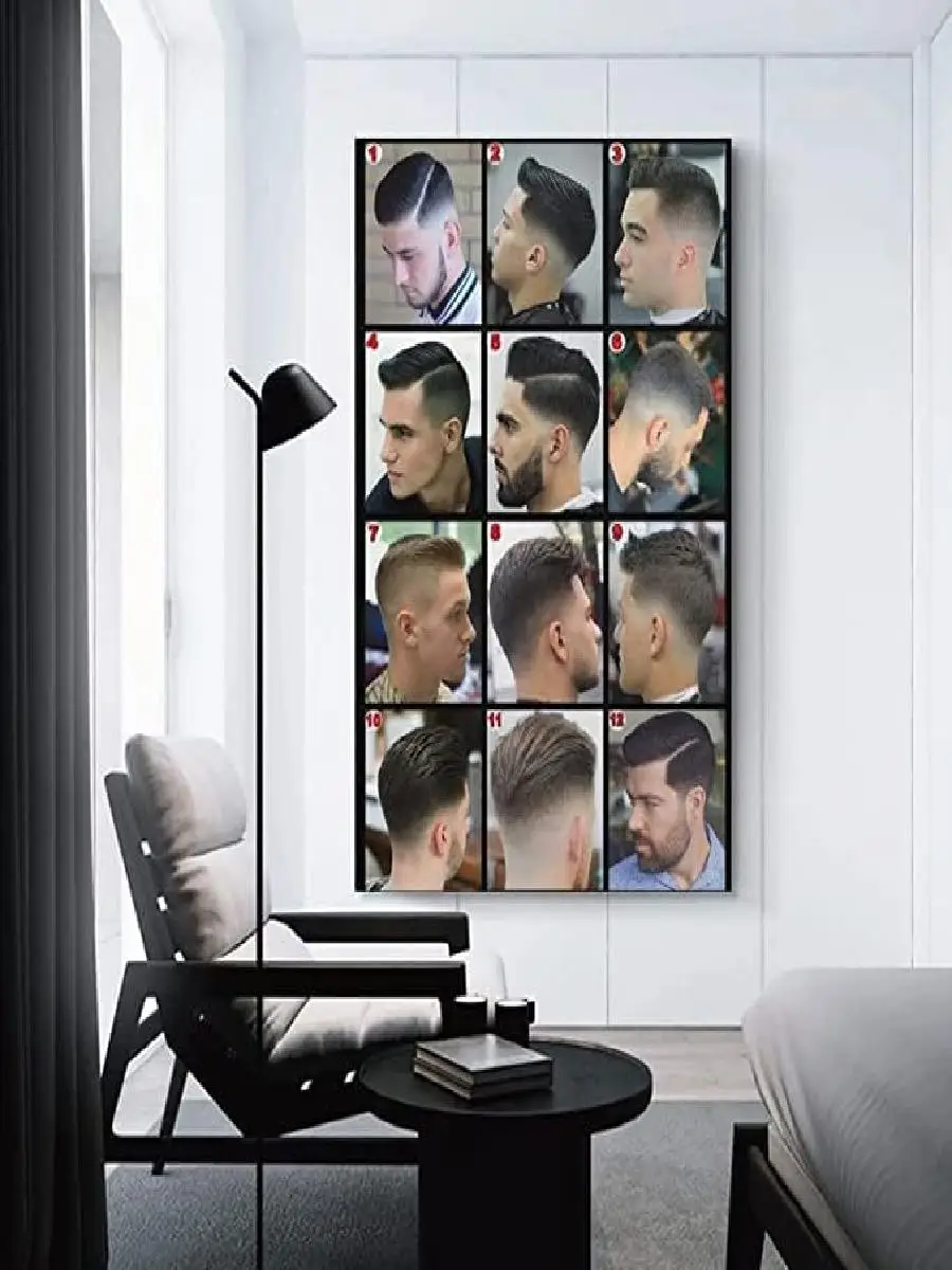 Modern Barber Shop Haircut Chart Poster  Laminated Mens Hairstyles Canvas Wall Art for Living Room  Bedroom Unframed x inch