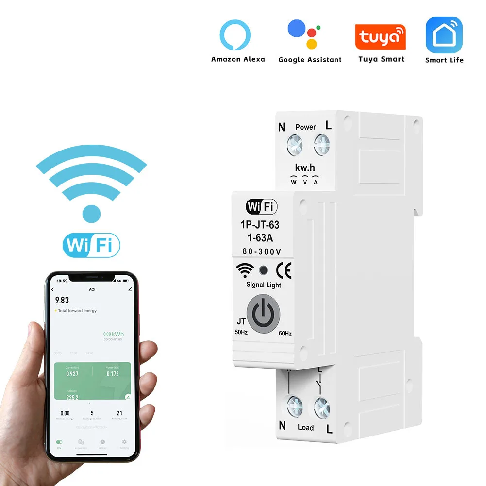 

Tuya 63A 1P WIFI Temperature Adjustable Smart Switch Overcurrent Overvoltage Undervoltage Protector Circuit Breaker Timer Relay