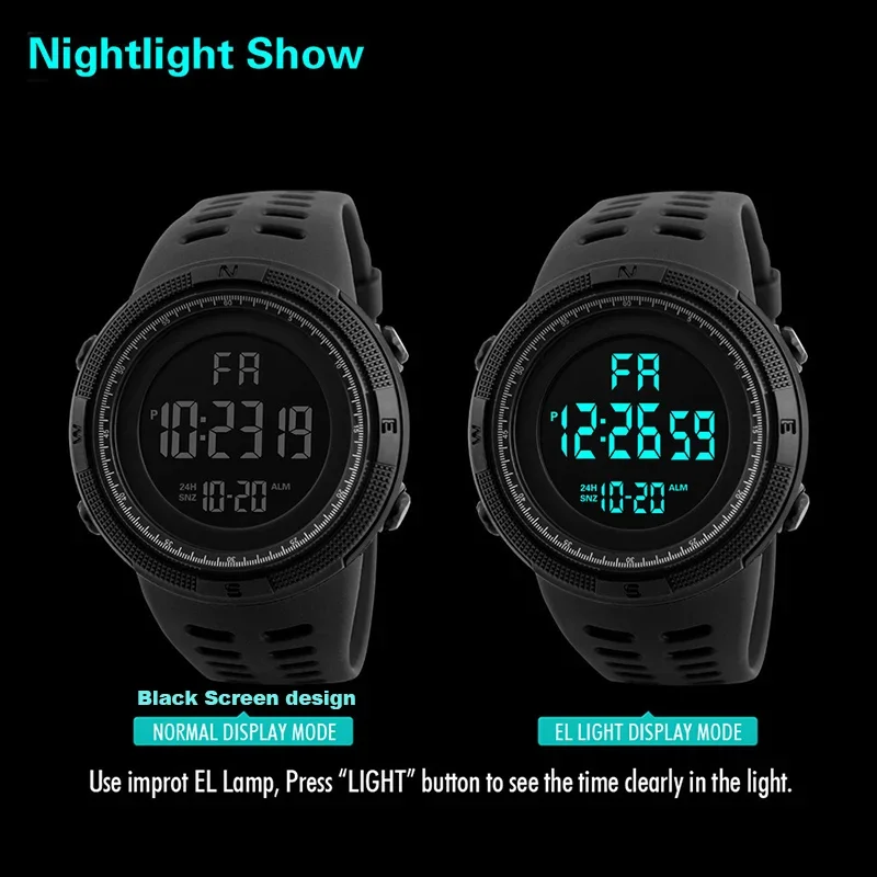 Men\'s Watch Sports Digital Watches for Man Big Dial Luminous Waterproof Alarm Clock Multifunction Military Electronic Wristwatch