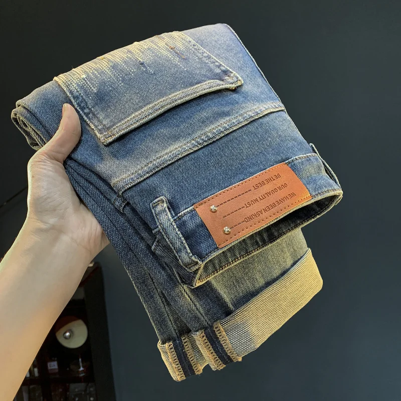 

Мужские джинсы большого размера, новые стили весны и осени, свободная мужская одежда, модные и ностальгические, элитные уличные брюки.