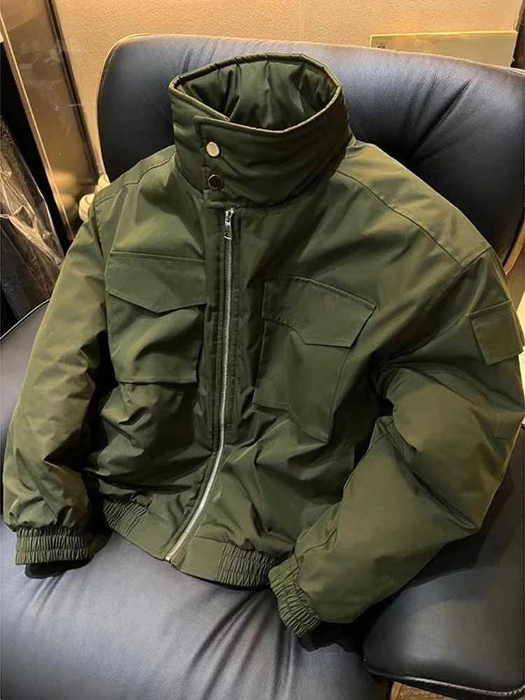 Cleanfit Short Lightweight Cotton Jacket Men's Workwear Style Stand Collar American Retro Coat for Autumn Winter Casual Wear