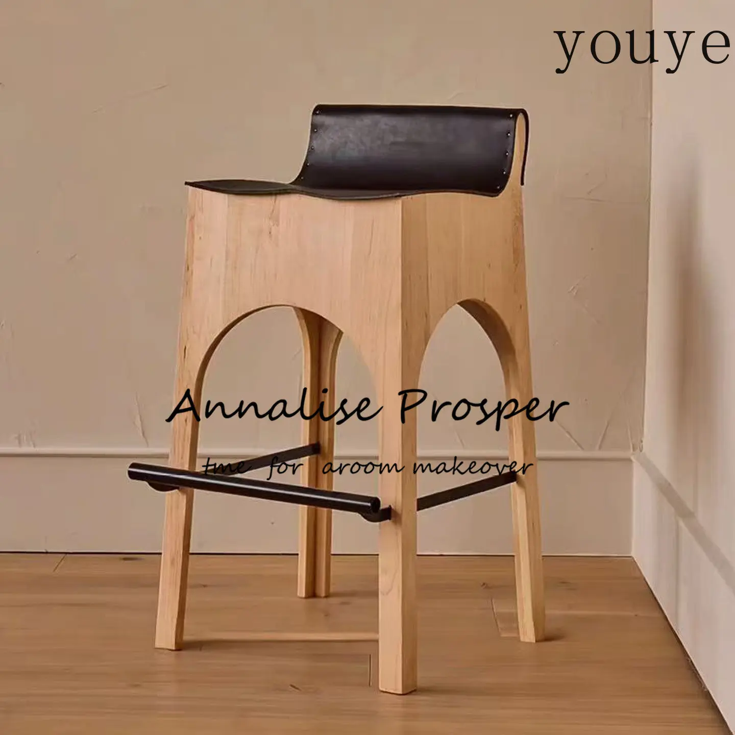 Medieval designer saddle leather bar chair home creative bar table high chair island table retro solid wood
