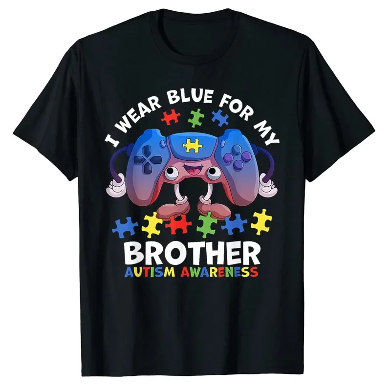 

I Wear Blue for My Brother Autism Awareness Boys Video Game T-Shirt Puzzle Piece Cute Gamer Graphic Tee Tops Cool Novelty Gift