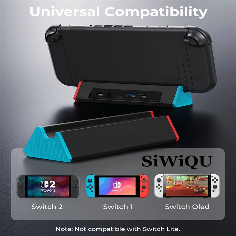 Portable Charging Dock Station For Switch 2/OLED/1，With 4K@120Hz HDMI Adapter/Type C Port/USB Port，Support Switch 21.0 Syswit