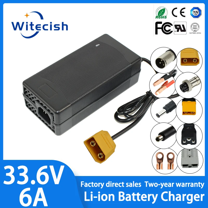 33.6V 6A lithium li-ion battery charger for 29.6V 8S Battery pack with DC5.5×2.1mm Connector Built-in high-speed cooling fan