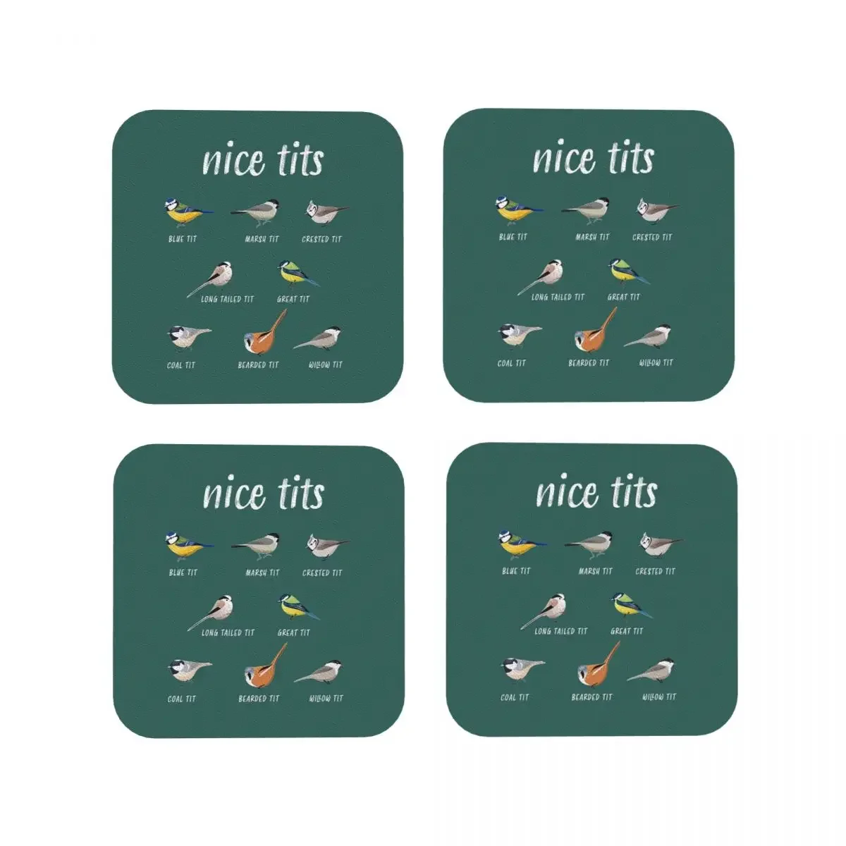 Nice Tits Funny Bird Watching Gift For Birder Men And Women Coaster Coffee Mat Placemats Tableware Decoration & Accessories Pads