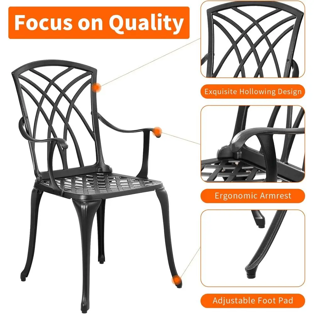 ชุดโต๊ะบิสโทรอลูมิเนียมหล่อสำหรับกลางแจ้ง: เฟอร์นิเจอร์ลานบ้าน 3 ชิ้น พร้อมโต๊ะทนทานต่อสภาพอากาศและเก้าอี้ 2 ตัว เหมาะสำหรับสวน สีดำ