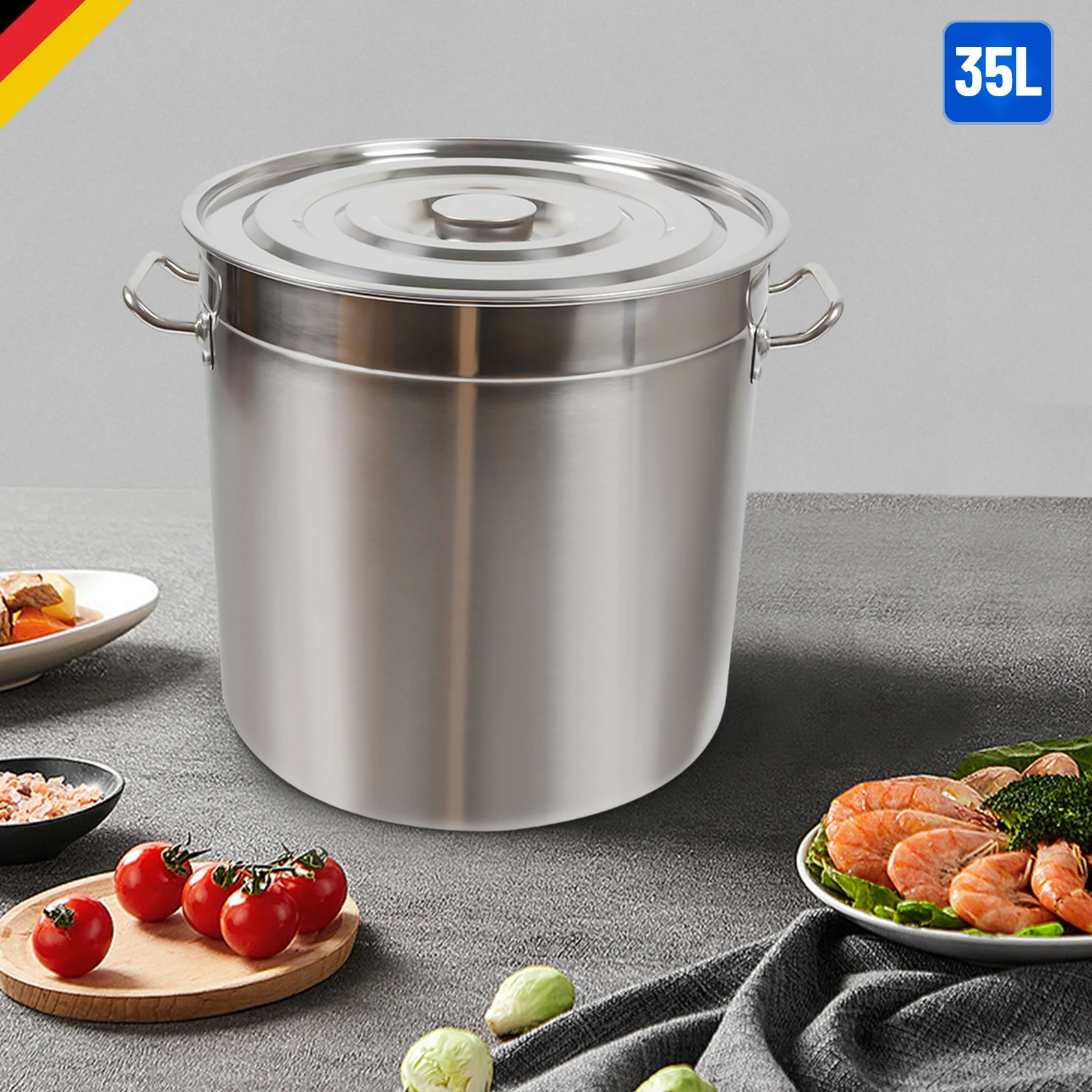 Large Stainless steel Thick Soup Pot with Handle Lid Big Pot Bucket Pail Water Barrel Household Chef Used Kitchen Cooking Pots