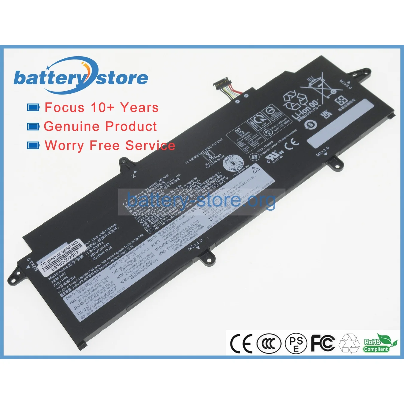 Genuine Original Laptop Batteries for 5B10W51824,5B10W51859,SB10W51948,L20D3P72,SB10W51960,5B10W51825,11.52V,4 Cell