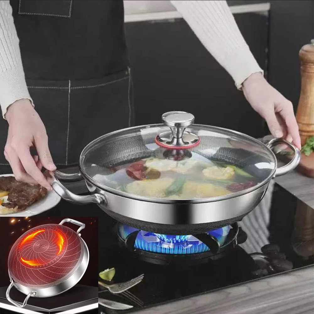 

32 см нержавеющая сталь с крышкой суповая кастрюля двусторонняя сотовая сковорода с антипригарным покрытием бытовая индукционная плита газовая плита универсальная