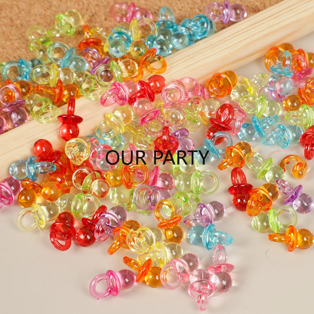 100Pc Mini Acrylic Blue Pink Pacifier Nipple Confetti Gender Reveal Table Scatter for Kids Birthday Baby Shower Party Decoration
