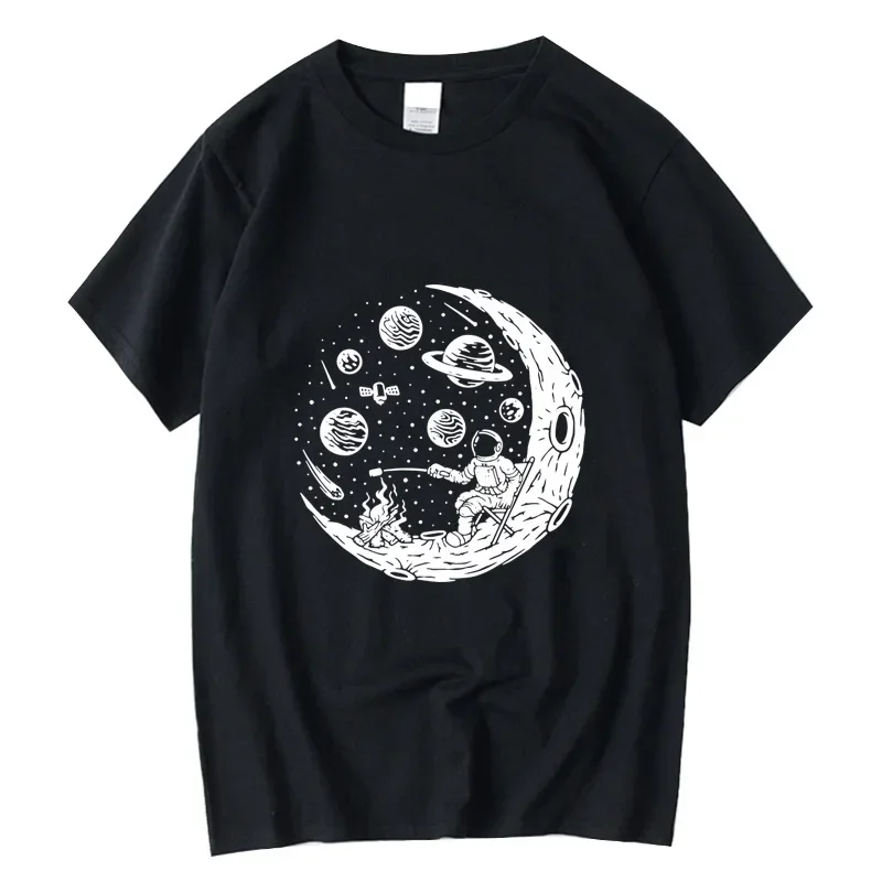 XIN YI Men\'s T-shirt High Quality 100% cotton Funny astronaut moon barbecue print casual loose cool men o-neck t-shirt tee tops