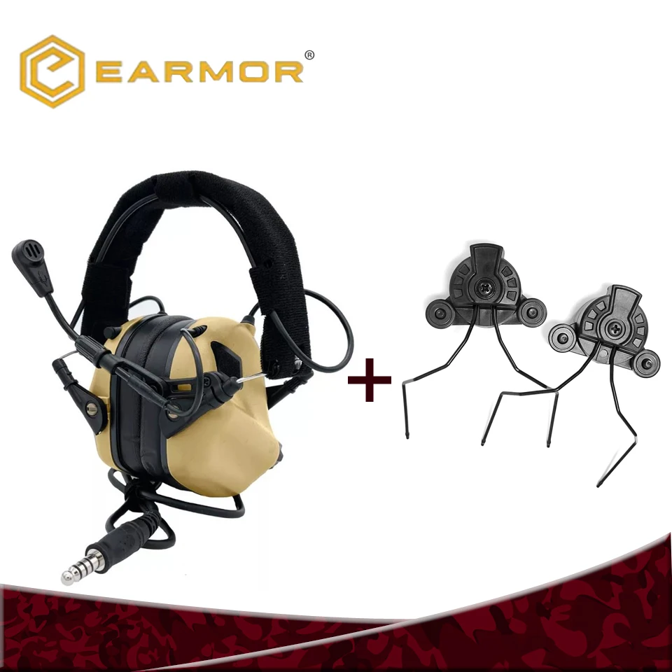 EARMOR M32 Tactical Headset & M12 Exfil Helmet Rail Adapter Set 6 Color Shooting Noise Clearance Tactical Communication