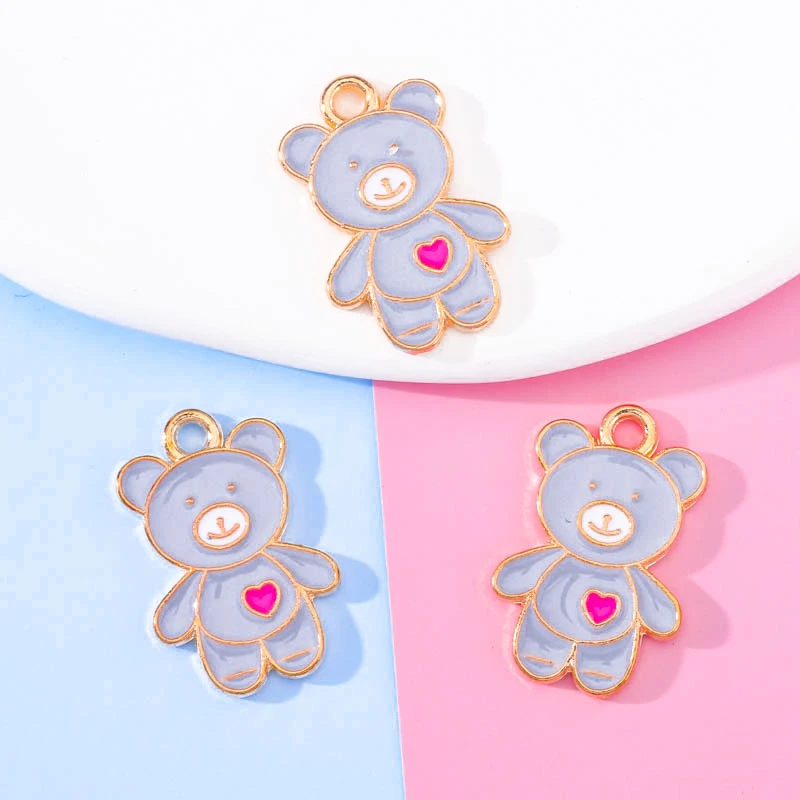 20Pcs 13*20mm Cute Mixed Color Enamel Bear Pendant DIY Charm Jewelry Making Accessories Animal Necklace Earring Keychain Pendant