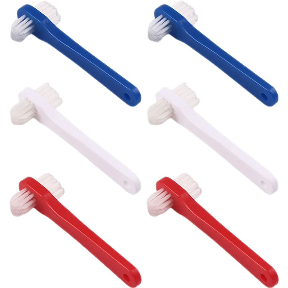

6pcs Toothbrush Set Small Double-head Denture Brush Travel Size White Blue Red Oral Care Cleaning