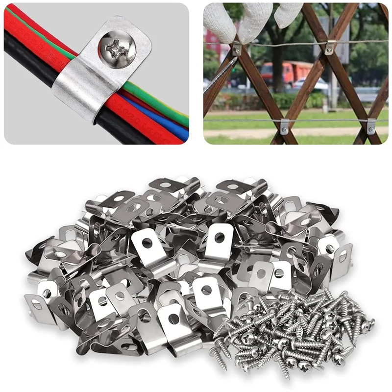 ABLU-100 pièces Clips de clôture en fil de clôture Clips de montage de clôture agricole pinces à fil à vis en argent avec vis