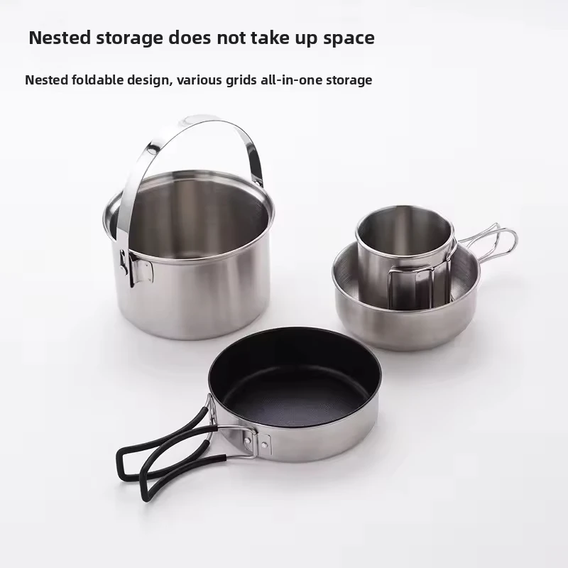 Outdoor Stainless Steel Cook Set 1L & 2L Capacity for One Person Camping