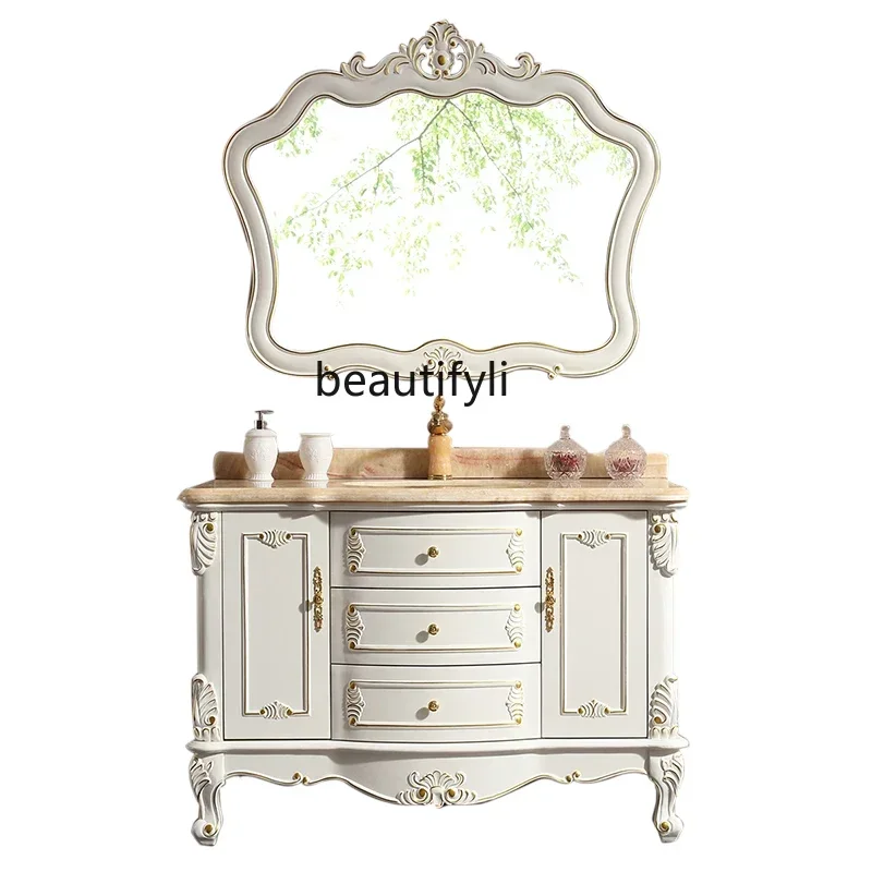 

Y13 Yntique and old European solid wood bathroom cabinet Oak combination washbasin cabinet