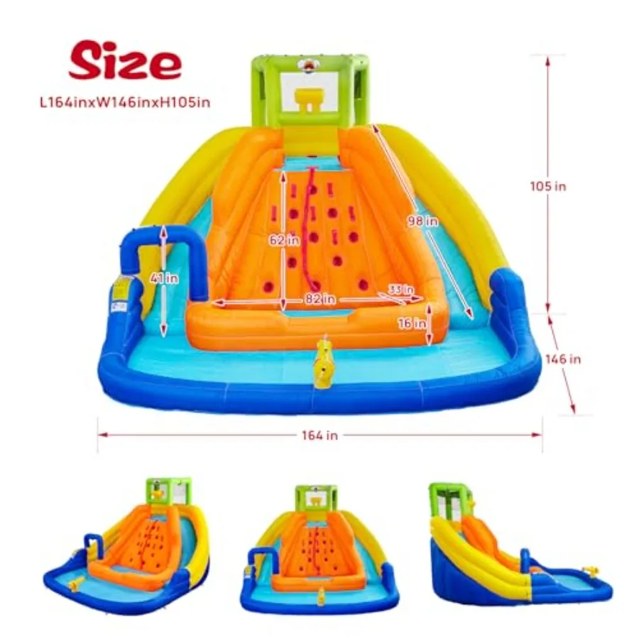 Casa gonfiabile per rimbalzo con scivolo d'acqua con secchio d'acqua Parete rampicante per piscina profonda con castello gonfiabile in corda con ventilatore d'aria
