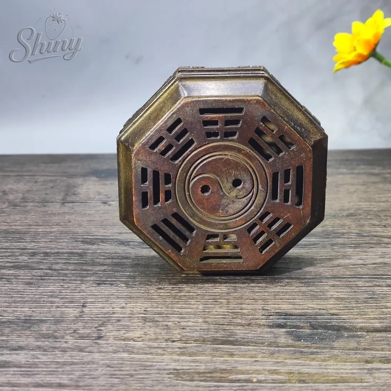 

Vintage Relief Carving Daoist Tea Pot Stove Ornament Patina Copperware