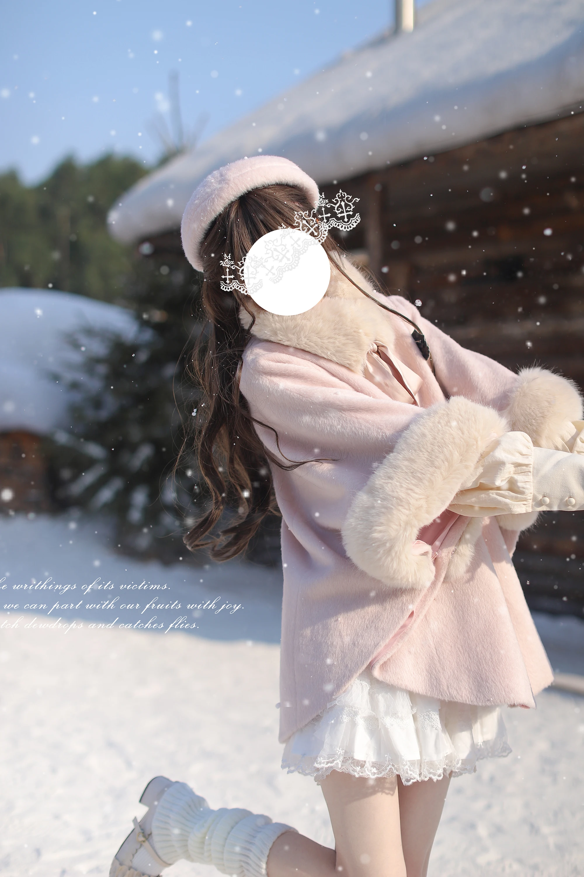 Original Japanese Sweet Cute Girl Pink Woolen Cloak Coat Elegant Socialite Versatile Plush Spliced Winter Cloak Jacket for Women