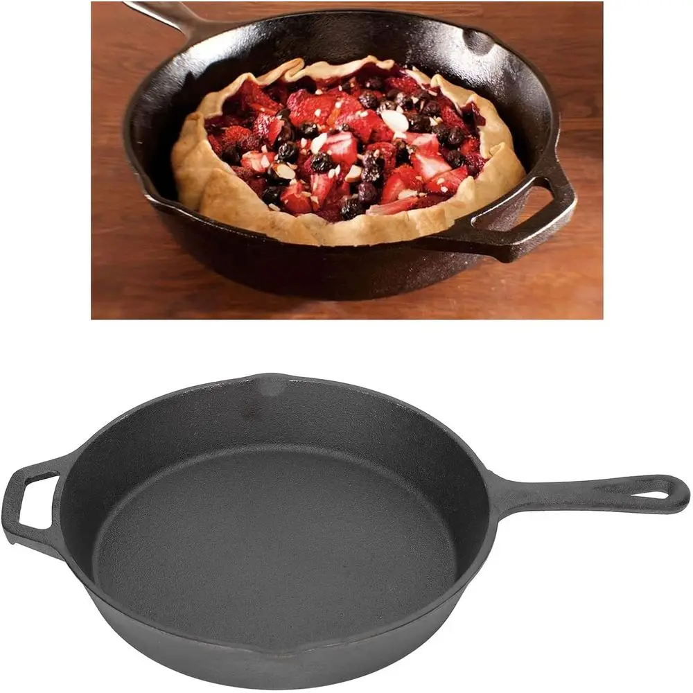 Large Pre-Seasoned Cast Iron Skillet - Uniform Heating Cookware, 23cm Diameter, Improves with Use