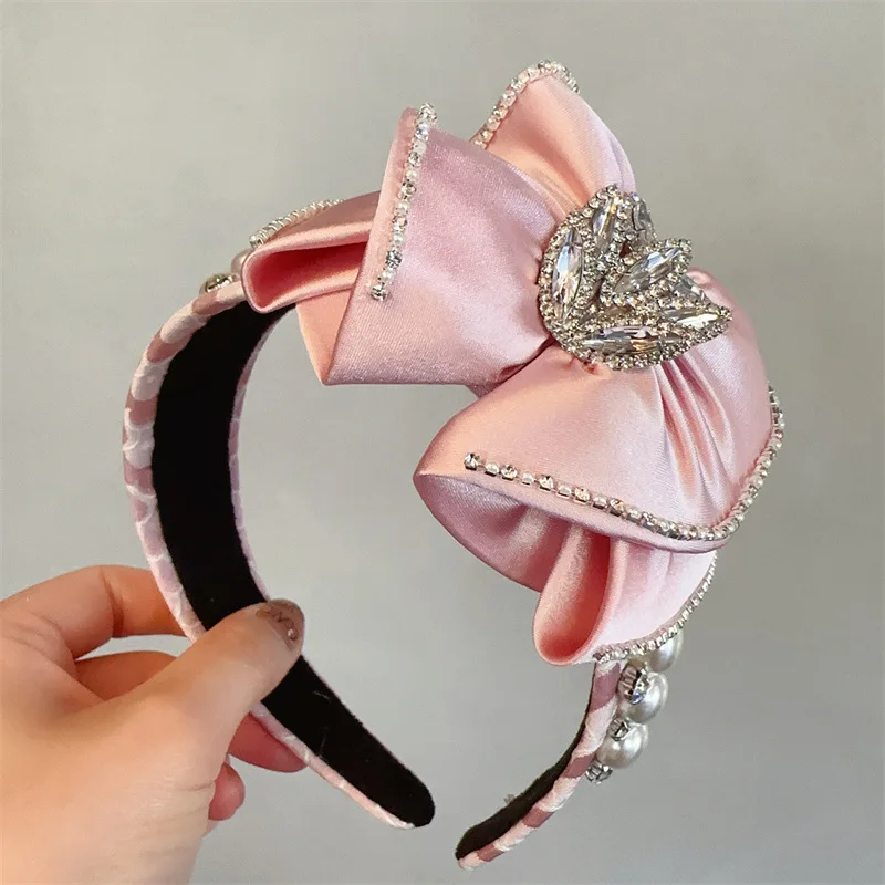 Big Flower Headbands For Women Black White Pink Bow Hairbands Sequin Hair Accessories Wide Hairband For Girls Floral Headband