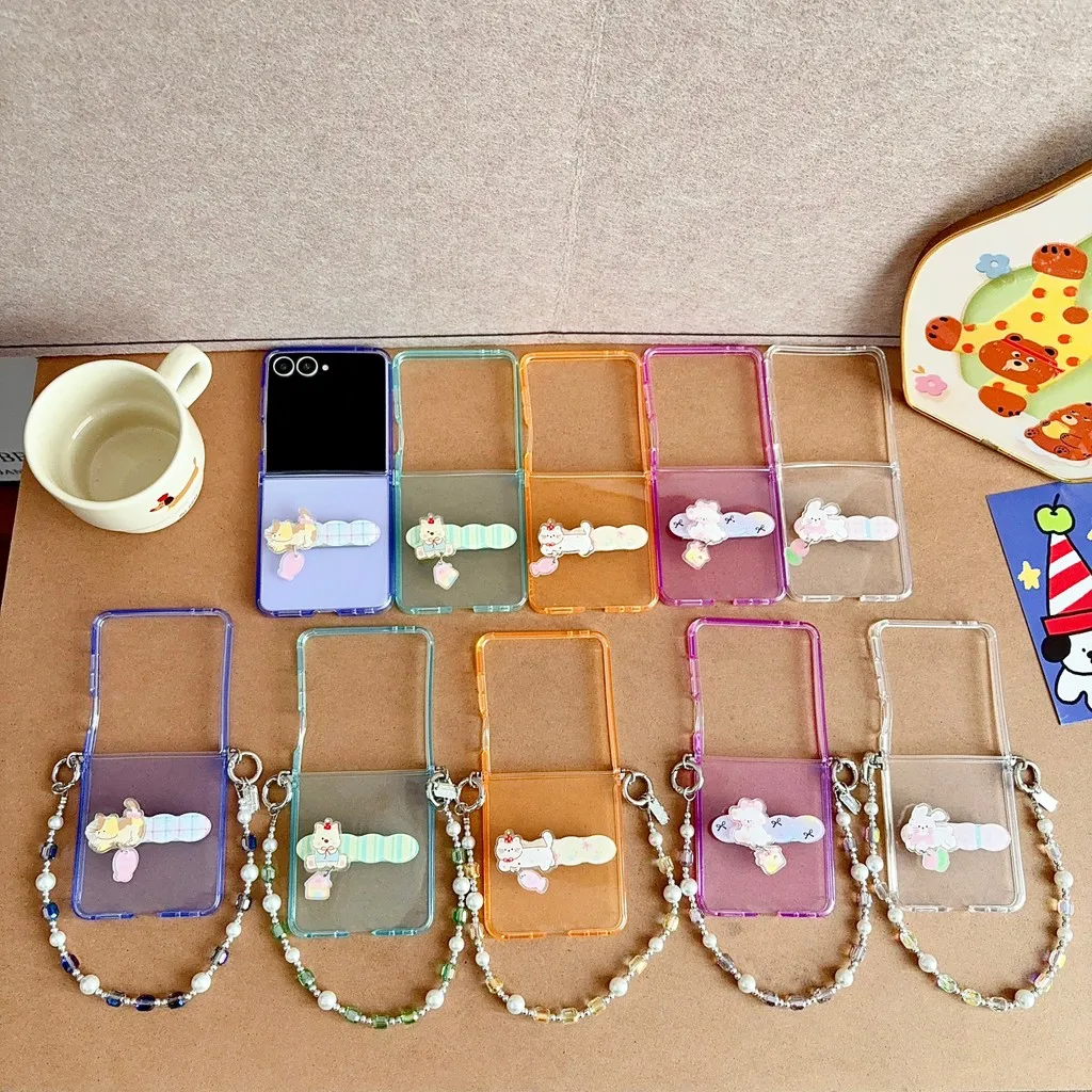 Case For Samsung Galaxy Z Flip 8 Flip 8 7 6 5 Flip8 Flip7 Flip6 With Wrist Strap Cartoon Cat Puppy Stand Holder Soft TPU Cover